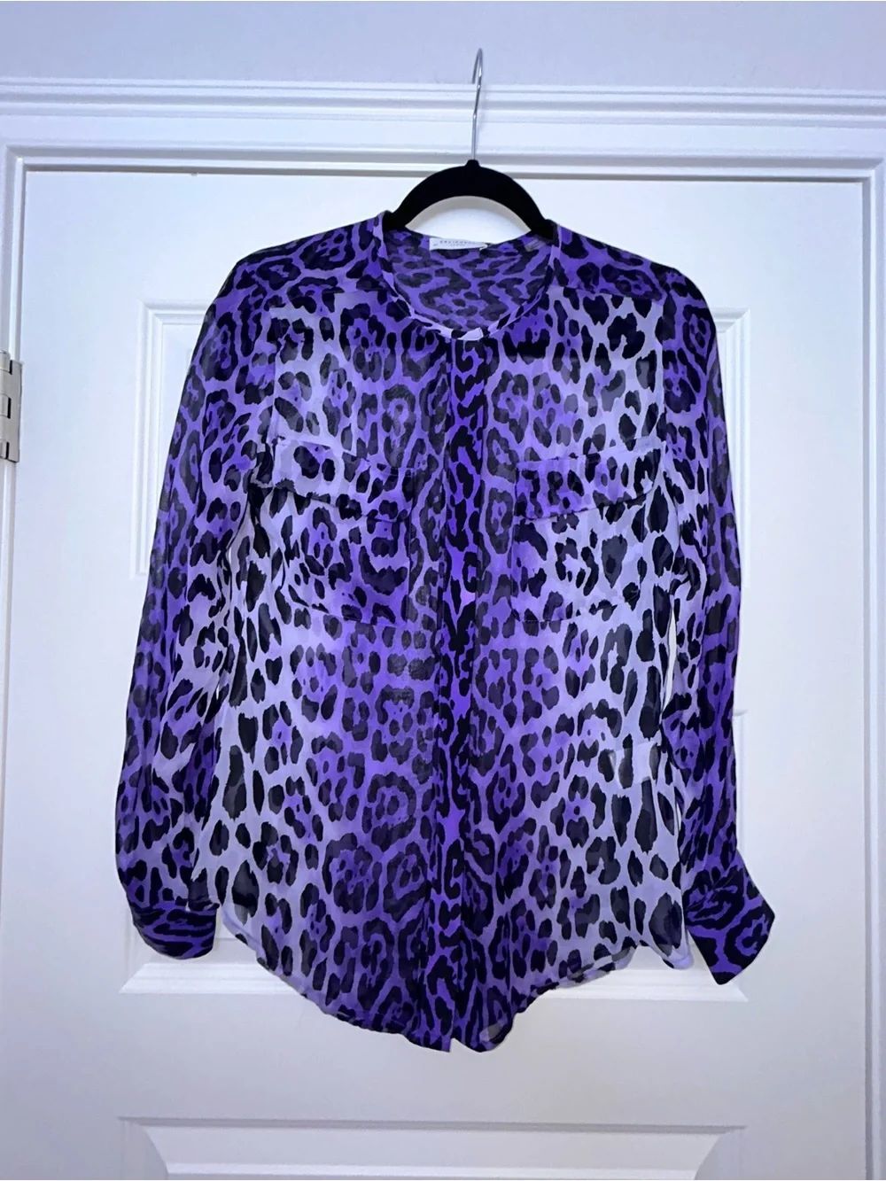 Equipment Femme 100% Silk Animal Print Long Sleeve Sheer Blouse Shirt Top